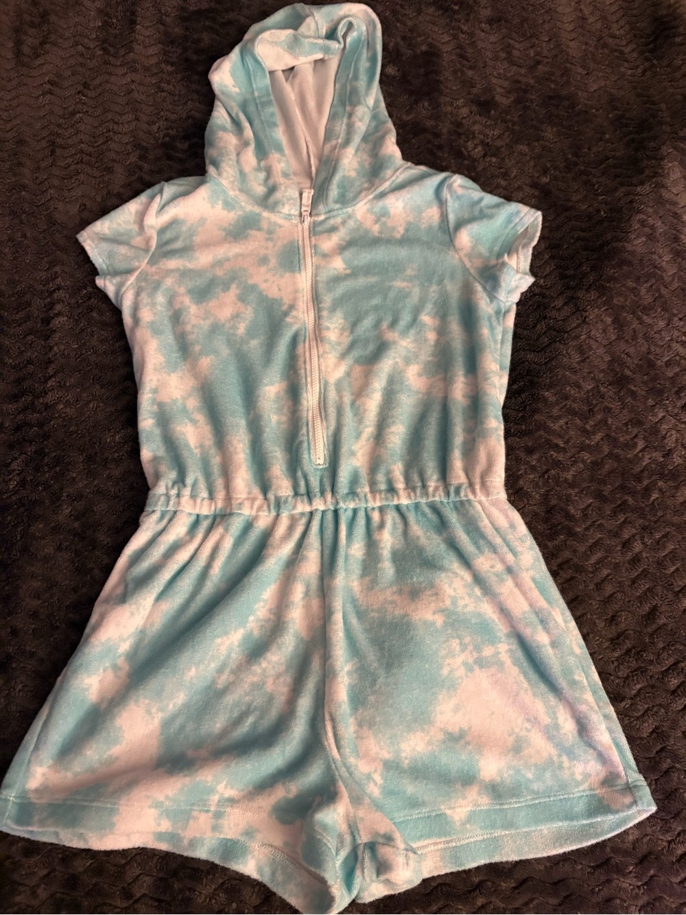 Carter's Light Blue and White Tie-Dye Hooded Swim Coverup